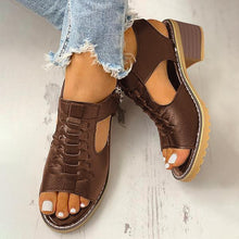 Load image into Gallery viewer, Women's Peep Toe Cutout Zipper Chunky Heeled Sandals