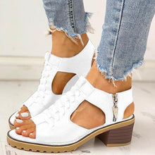 Load image into Gallery viewer, Women's Peep Toe Cutout Zipper Chunky Heeled Sandals